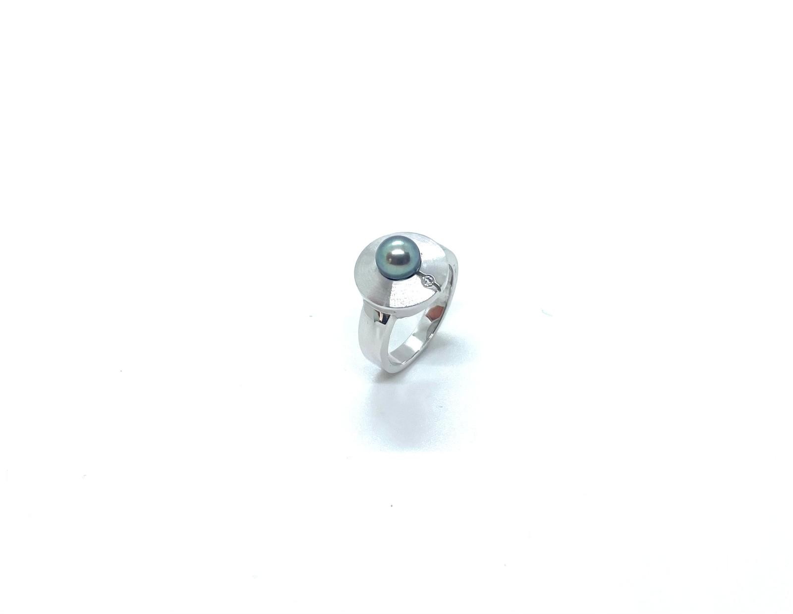 Anell or blanc perla tahití i diamant - Imatge 3