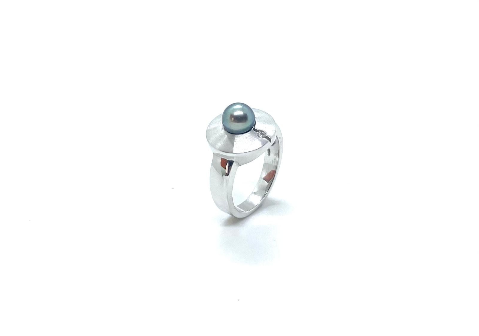 Anell or blanc perla tahití i diamant - Imatge 2