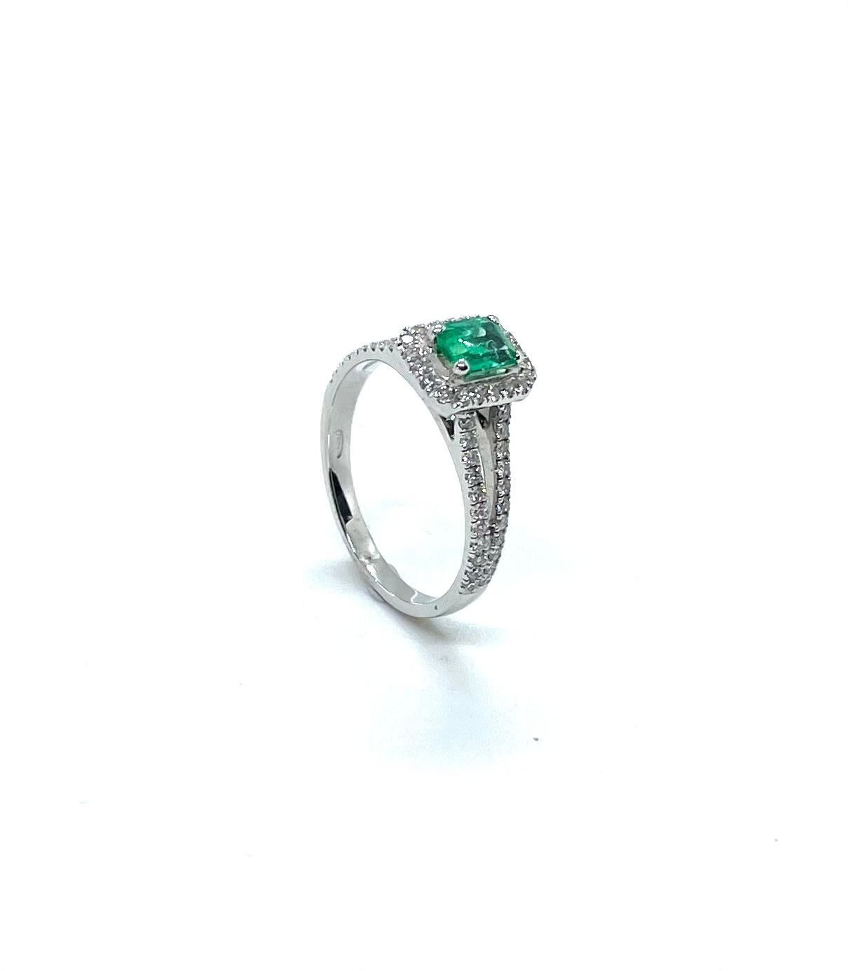 Anell or blanc 18kt maragda diamants - Imatge 3