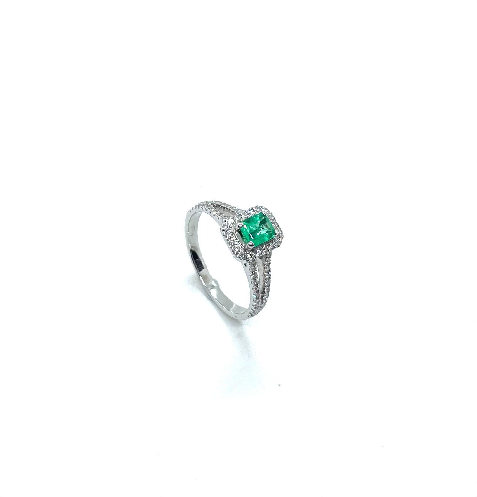Anell or blanc 18kt maragda diamants - Imatge 4