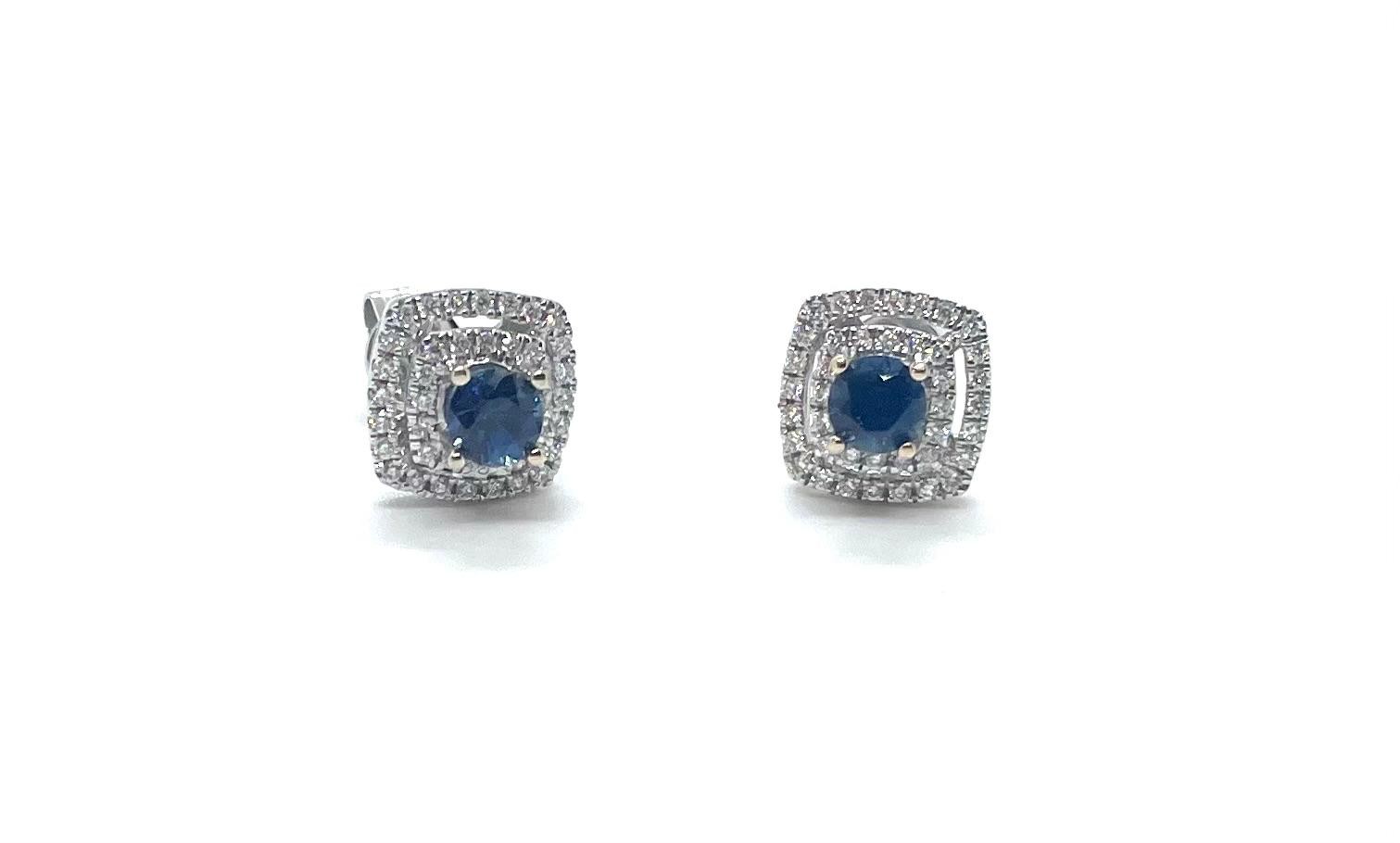 Arracades or blanc 18kt diamants sàfir blau - Imatge 2