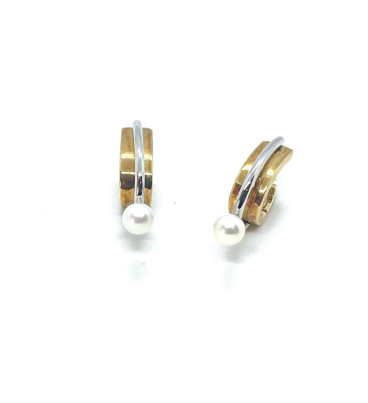 Arracades or groc i blanc 18kt perla - Imatge 2