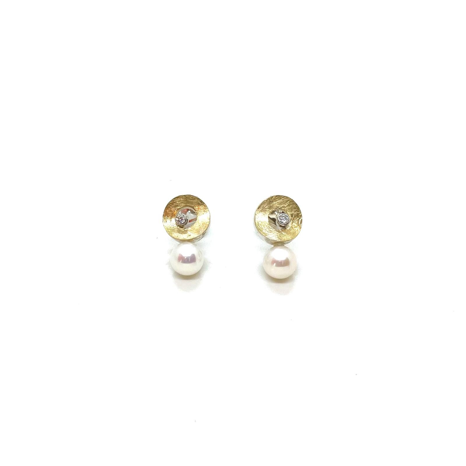 Arracades plata or 18kt perles diamants 0,10ct - Imatge 2