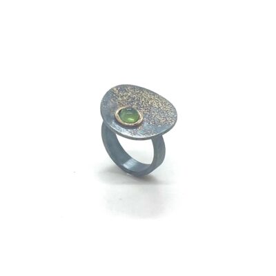 Anell plata i or 18kt turmalina verda