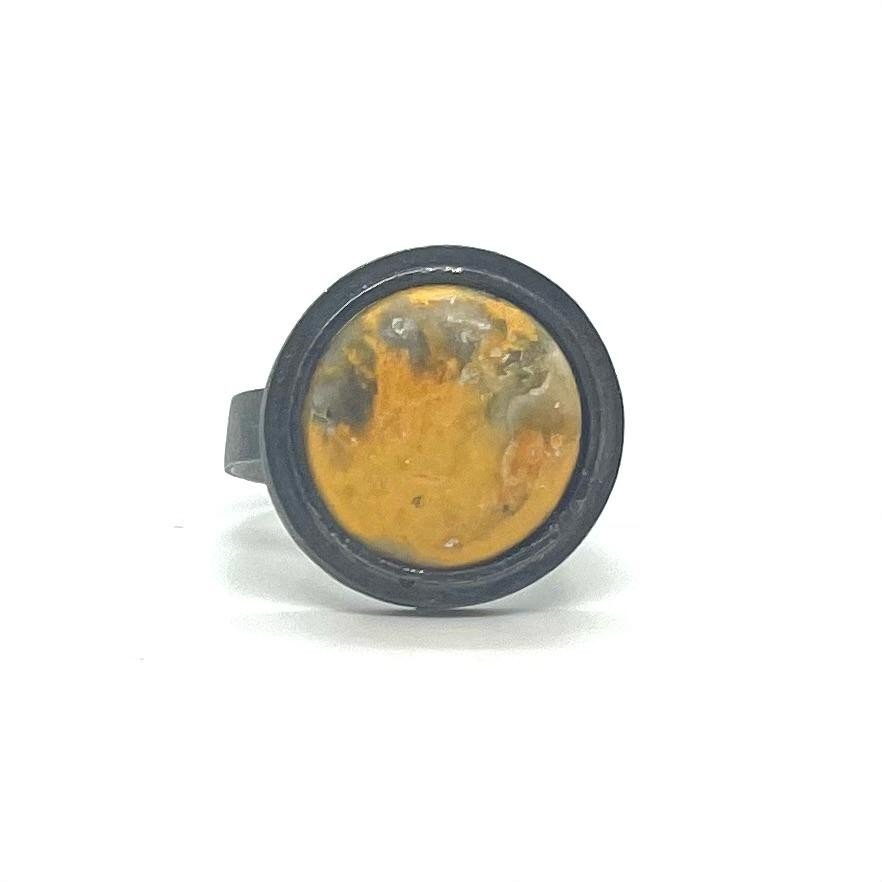 Anell plata or de 18kt i jaspí