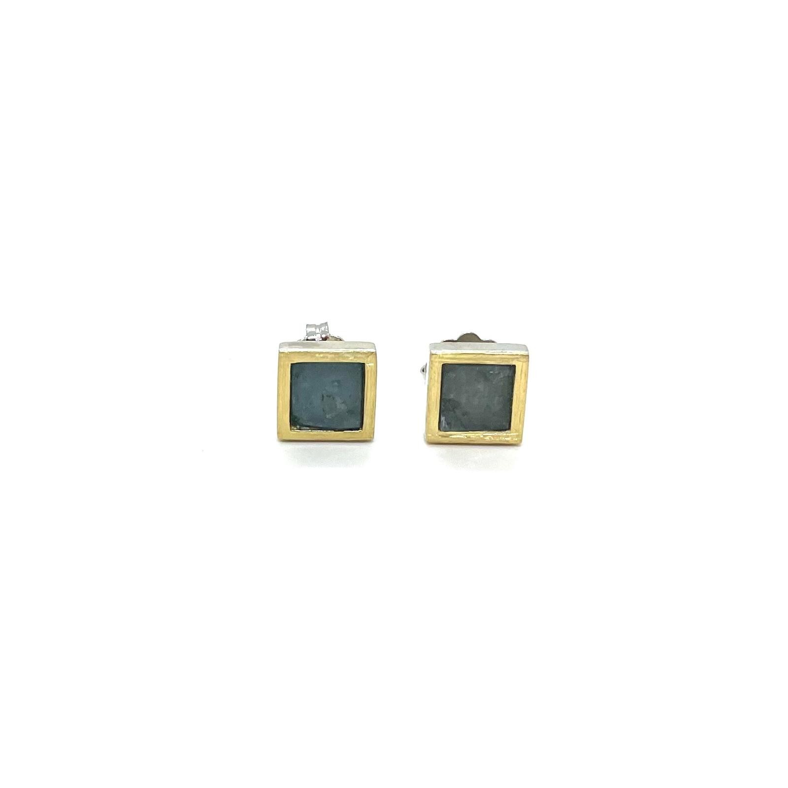 Arracades plata or 18kt aiguamarina en brut - Imatge 2