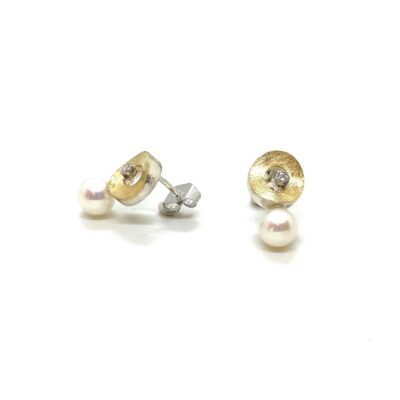 Arracades plata or 18kt perles diamants 0,10ct